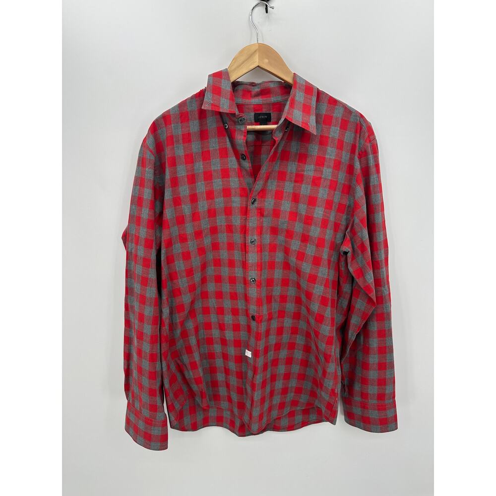 J.Crew Mens Plaid Button Up Shirt Large Red Gray Casual Long Sleeve Cotton HL2‎